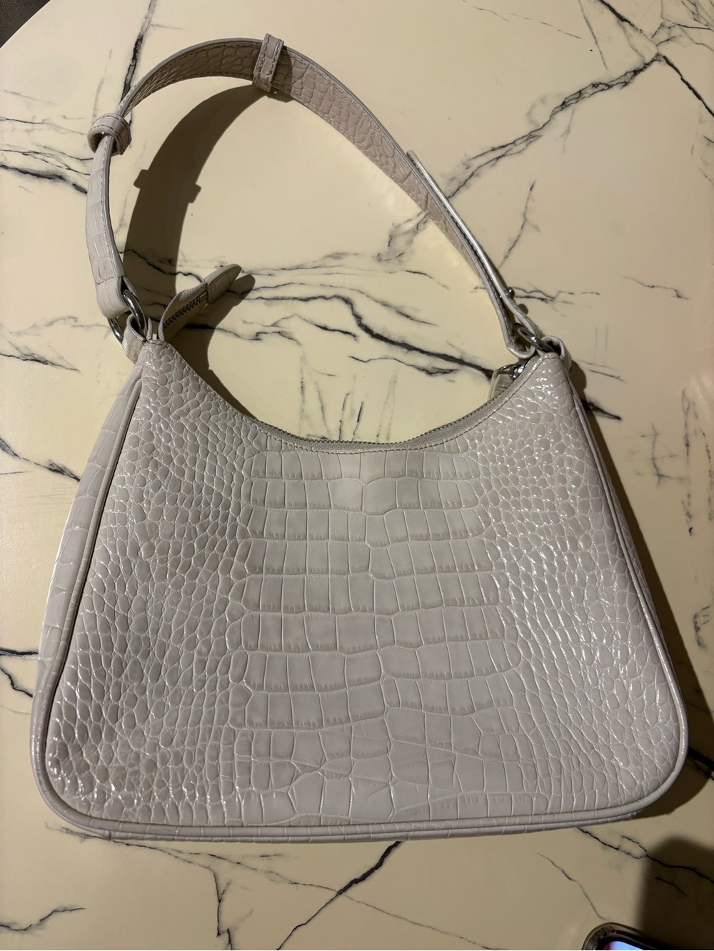 Croc-Embossed Shoulder Bag in Cream - Picture 3 of 8